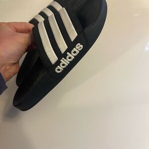 adidas Black Slide Sandals with White Three Stripes